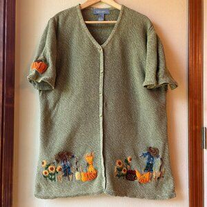 Liz & Me Fall Sweater Autumn Sunflowers Pumpkins Apples Scarecrows Size 1X